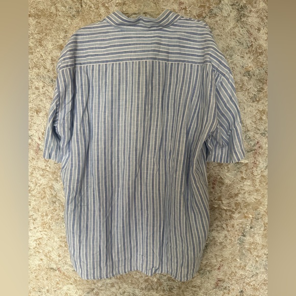 Gant Striped Linen Polo Shirt Blue and White - Picture 3 of 6